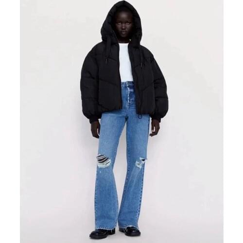 MINDYGOO High Quality Custom Logo Factory Winter New Womens Hooded Cotton-Padded Jacket Loose Thin Solid Color