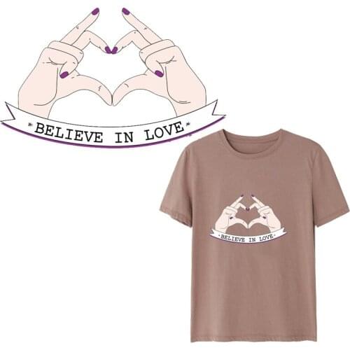 Fashion Patches finger Love Heart-shaped DIY Patch for Clothing Sticker women T-shirt Heat Transfer Decals