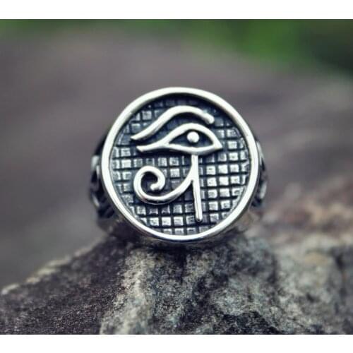Mens Silver Color Egypt Pharaoh Eye of Horus Ankh 316L Stainless Steel Biker Rings Punk Jewelry