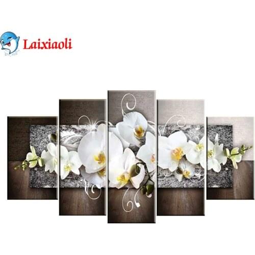 Fashion Mangnolia Flower 5D Diamond Painting Cross Stitch Kits 5 pcs Diamond Embroidery Sale Picture Of Rhinestones Home Decor