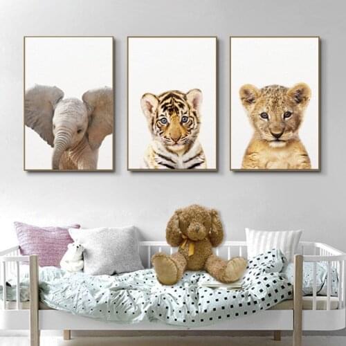 Safari Baby Animals Lion Tiger Canvas Painting Wall Art Nordic Posters And Prints Wall Pictures Kids Room Decor Home Decoration