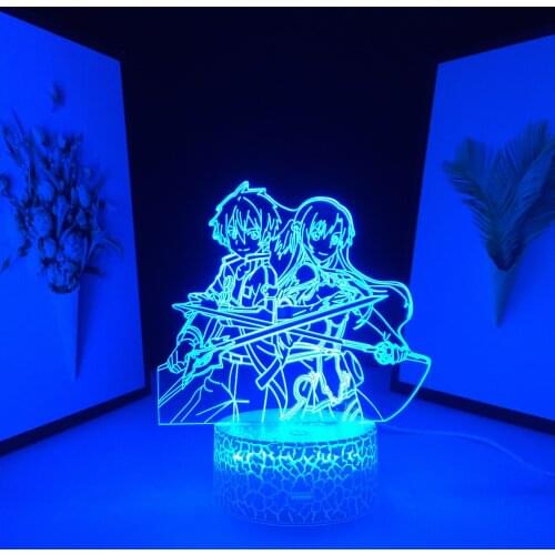 SAO Table Lamp Remote 3D LED Night Light Anime Sword Art Online Kirito and Asuna for Birthday Gift Bedroom Decor Nightlight