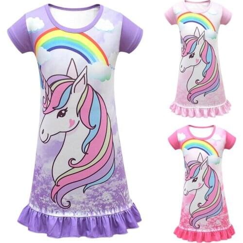 Colorful Cotton Nightdress Little Teen Girl Pajamas Dresses Children Cartoon Summer Nightgown Home Clothes Kids Sleepwear
