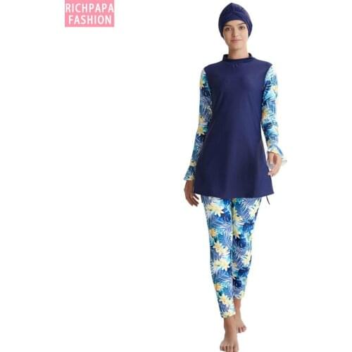 2020 New Plus Size Burkinis Swimwear Printed Floral Modest Muslim Swimsuit Hijab Women Muslimah Islamic Sport Clothing