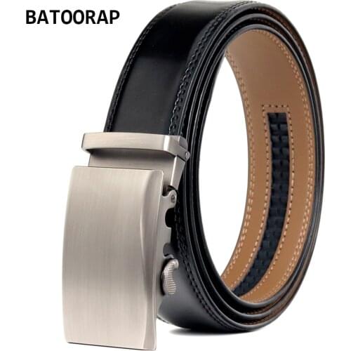 BATOORAP NEW Designer Belt For Men Luxury Brand Fashion Cowhide Waist Strap Male Black Leather Ratchet Belt Metal Buckle WL-E009