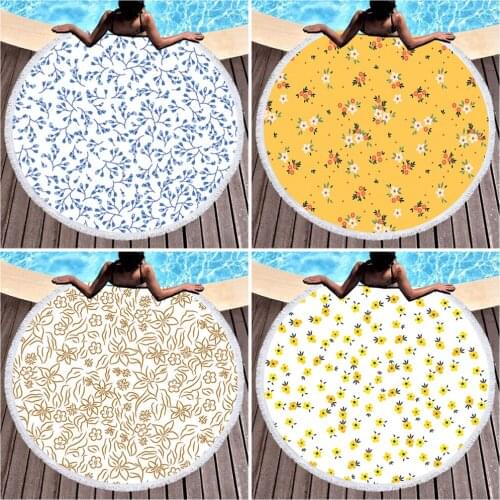 150cm Boho Floral Towel Beach Microfiber Towel Strandlaken Beach Towels Yoga Summer Beach Mat Toalla Round Bath Tapestry Towels