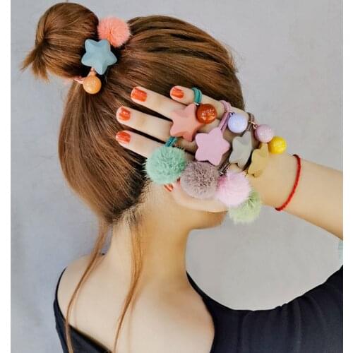 New Cute Hair Ropes Plush Ball Resin Star Princess Headwear Elastic Hair Bands Children Ties Girls Accessories Women Headdress