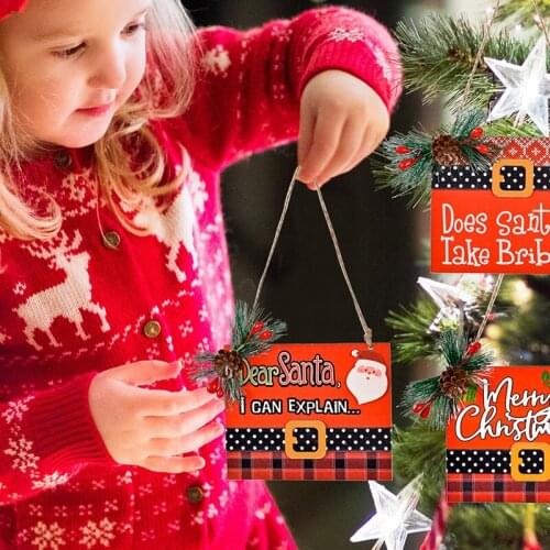 Christmas Letter Sign Decor Cartoon Printed Wooden Hanging Ornament Santa Claus Xmas Tree Pendant for Festival Party TS2