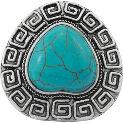 Silver Plated Love Heart Green Turquoises Stone Resizable Finger Ring Romantic Style Jewelry