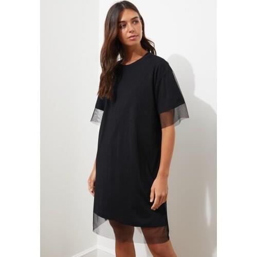 Trendyol Bike Collar Tulle Detailed Knit Dress TWOSS20EL2985