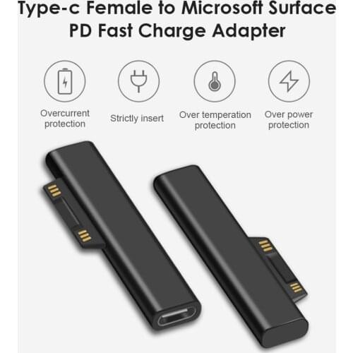 USB C PD Fast Charging Plug Converter for Microsoft Surface Pro 3 4 5 6 Go USB Type C Female Adapter Connector for Surface Book