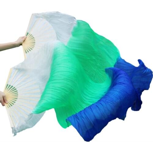 2018 female high quality Chinese silk veils dance fans Pair of belly dancing fans cheap hot sale white+green+royal blue