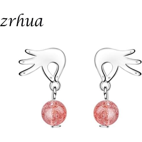 ZRHUA Top Grade Silver Color Earrings Crystal Hand Shape Dangle Earrings Ladies Jewelry for Women femme Wedding Banquet