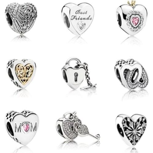 Memnon Jewelry 925 Sterling Silver Heart Charms With Angel Wing Fit Eurpean Brand Bracelets Banlges DIY Jewellery For Women