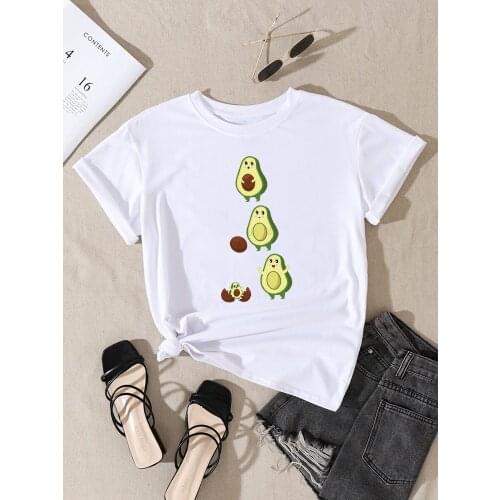 Cartoon Cute Avocado Printing Women t Shirt Summer Fashion Style Clothing Casual Loose Tshirts Plus Size o-Neck Womens t-Shirts