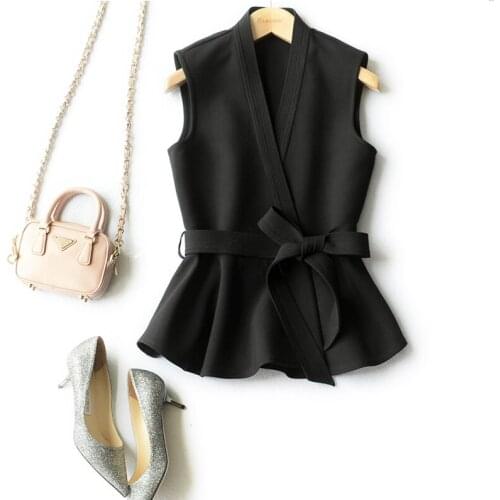 Womens Jacket With Belt Ruffles Sleeveless Vest 2020 New Spring And Autumn Black Waistcoat Female Korean Casual ol Coat Z149