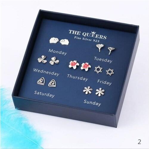 One Week Earrings Sets 925 Sterling Silver Stud Earring Seven Days Not Repeating For Women Daily Best Valentines Day Gift LH001
