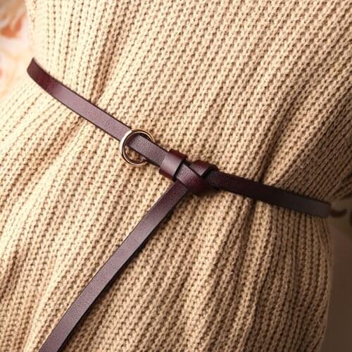 115cm Womens Fine Belt Round Buckle Trousers Sweater Dress Decoration Thin Belt Leather Waistband Solid Color Slim Belts Straps