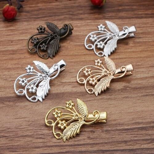 10 PCS 28x37mm Metal Brass Filigree Hair Clips Settings DIY Hair Accessories Duckbill Clip For Jewelry Making