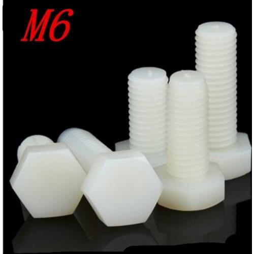 100pcs M6*10/12/16/20/25/30 white Nylon Plastic Hex Bolt Hex Head Screw Insulation Bolt
