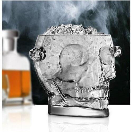 1600ML Lead-free Glass Skull Head Ice Bucket Decorative Glassware and Barware Craft Accessories for Whisky, Vodka and Red Wine