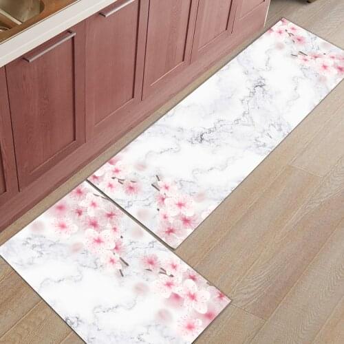 2pcs/set Marble Peach Pink Kitchen Mat Long Bedroom Entrance Doormat Home Floor Decor Rug Living Room Carpet