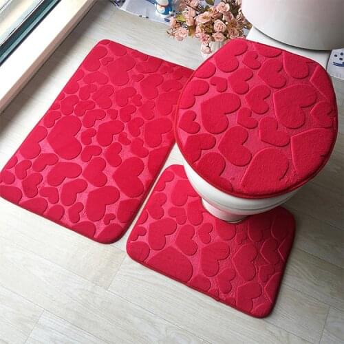3Pcs/Set Bathroom Bath Mat Set Toilet Rugs Flannel Anti Slip Shower Carpets Set Home Toilet Lid Cover Shower Room Rug Floor Mats