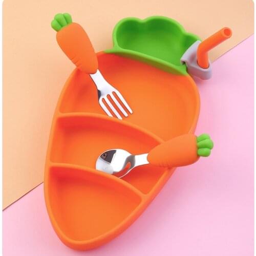 3 Pcs Silicone Plate Spoon Fork Sets Baby BPA Free Feedings Silicone Bowl Tableware Baby Products 97BC