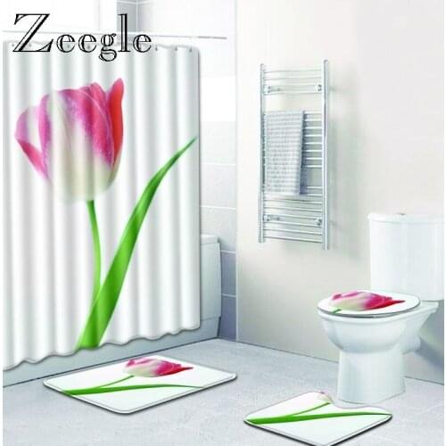 Zeegle Bathroom Mats Anti Slip Bathroom Mat Set Floral Pattern Bathroom Toilet Rugs Absorbing Carpet Accerssories 4PCS