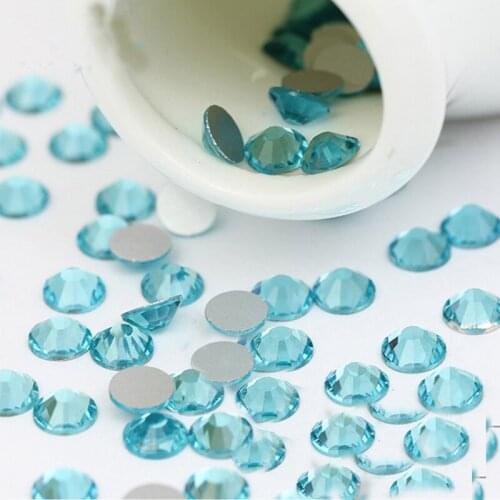 Free shipping Turquoise blue nail art SS3-SS34 size round shape Glass Crystal nail rhinestones Diy Clothing accessories