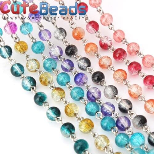 Free shipping handmade colored glass beads DIY beaded 6mm / 8mm round bead chain 60 / batch jewelry bracelet / necklace