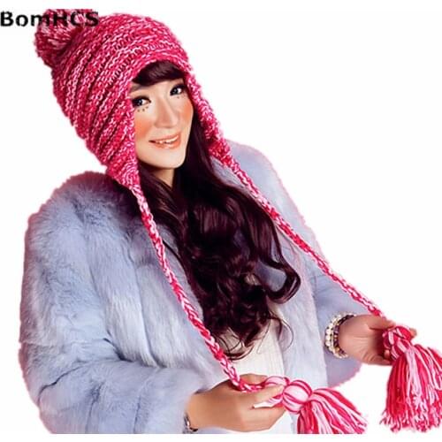BomHCS Lovely Girl Winter Warm Handmade Beanie Earflap Fashion Knitted Hat Caps