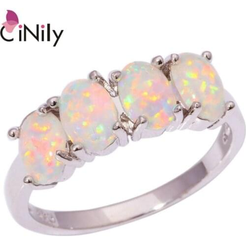 CiNily Created White Fire Opal Silver Plated Ring Wholesale Fashion Wedding Party for Women Jewelry Ring Size 5-12 OJ5583