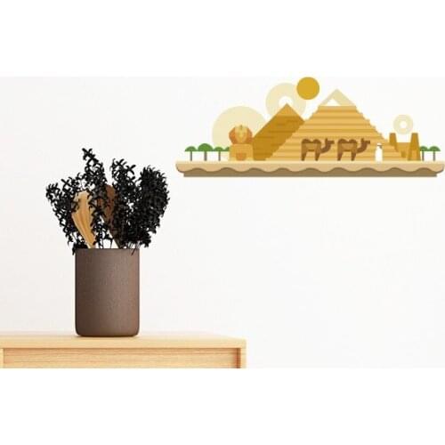 Egypt Culture Yellow Green Sphinx Pyramids Camel Illustration Pattern Wall Sticker Art Decals Mural DIY Wallpaper for Room Decal