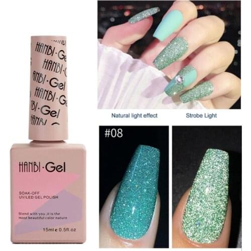 15ml Reflective Glitter UV Gel Nail Polish Glitter Sequins Soak Off UV Gel Varnish Colorful Nail Polish Nail Art Polish TSLM1