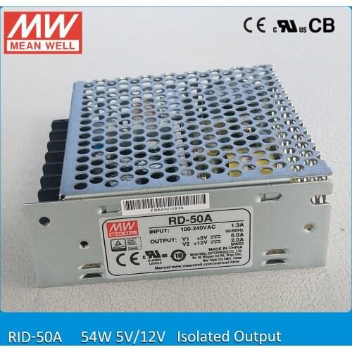 Original MEAN WELL RID-50A 54W 5V 12V Dual Isolated Output Meanwell Power Supply