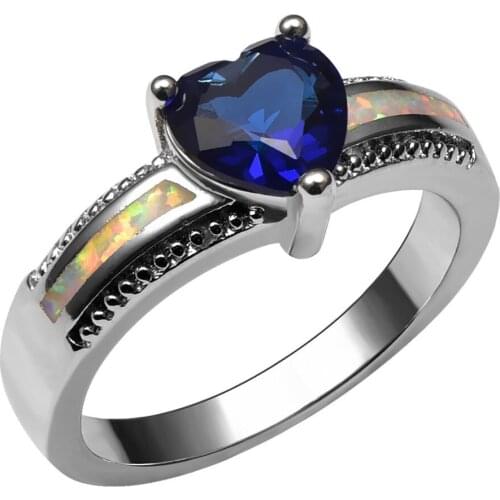White Fire Opal With Blue Crystal Zircon 925 Sterling Silver Ring Beautiful Jewelry Size 6 7 8 9 10 R1403