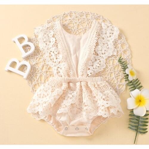 Newborn Baby Girl Bodysuit Summer Sleeveless Lace Ruffle Tutu Bodysuit One-Piece Clothes