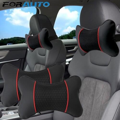 2Pcs PU Leather Knitted Car Pillows Headrest Neck Rest Cushion Support Seat Accessories Auto Black Safety Pillow Universal Decor