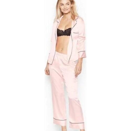 2 Piece Set Pajamas for Women Solid Satin Silk Sleepwear 2021 Pyjamas Fashion Style Loungewear Pjamas Winter Clothes