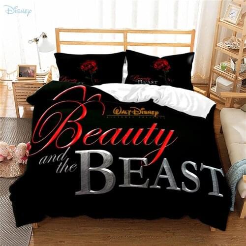 New Pattern Black Beauty and The Beast Disney Princess Bedding Set 3d Duvet Cover Set with Pillowcase 2/3pcs Comforter Cover Set