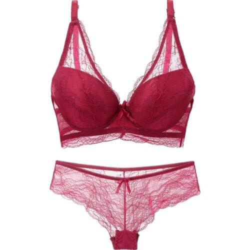 Sexy Bra Set Lingerie Women Underwear Set Push up Perfect Shape Full Coverage Lace Bra Transparent Sets