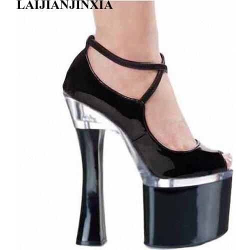 LAIJIANJINXIA New 18cm Square Sexy High Heels Night Club Party Queen Dance Shoes Platform Pumps Women Dress Dance Pumps Shoes