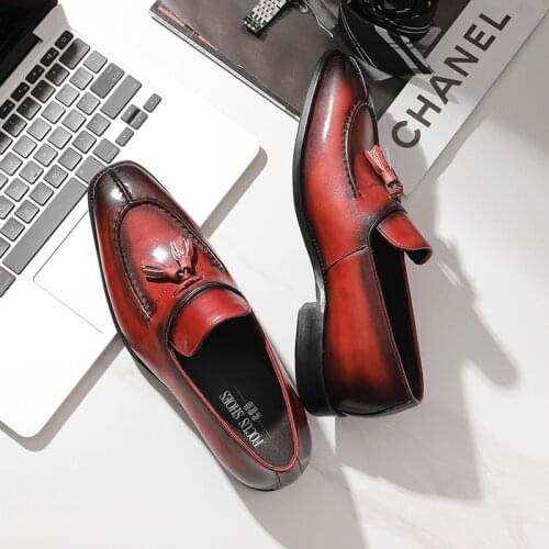 Italian Flat Men Loafers Real Genuine Cow Leather Retro Tassel Oxford Dress Shoes For Male Driving Party Casual Shoes Size 44