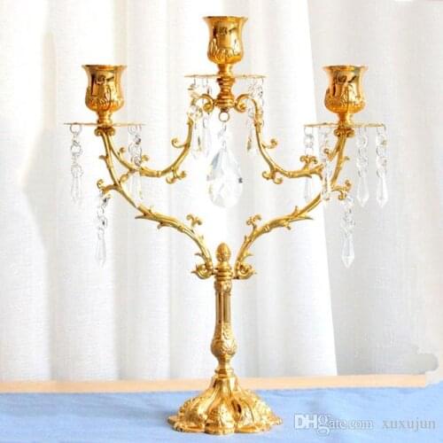 3 Head Metal Silver/Gold Plated Candle Holder Crystal Chain Candle Stand Wedding Candelabra Centerpiece Decoration Candlestick