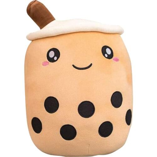 Cute Fruit Drink Plush Stuffed Soft Pink Strawberry Milk Tea Plush Boba Tea Cup Toy Bubble Tea Pillow Cushion Kids Gift