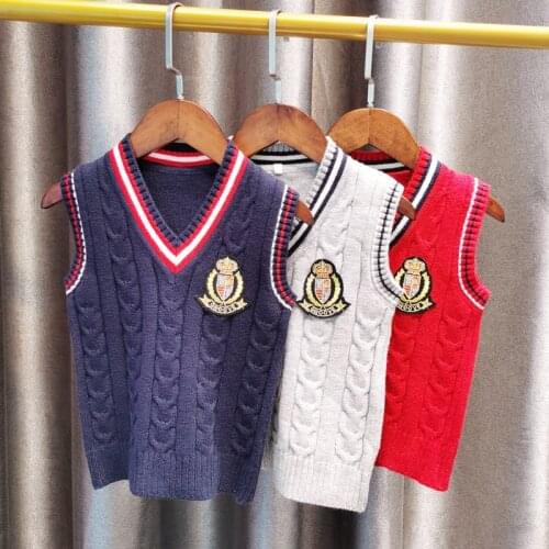 Fashion Children Autumn Clothes Preppy Style Sweater Vest Embroidery with Bears Soild Color Girl Winter Sweater for Boy 3-10T