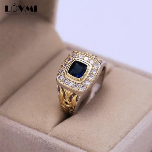 2021 Vintage Men Ring Sapphire Zircon Square Korean Decor Finger Jewelry For Business Gift Adjustable Silver Male Ring Drop Ship