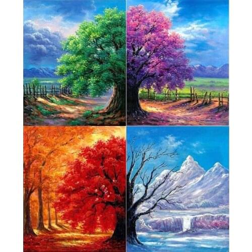 5D DIY Diamond Painting Four Seasons Trees Landscape Diamond Embroidery Rhinestone Mosaic Cross Stitch Kit Home Decoration Gift