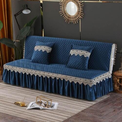 Papa&Mima Armless Bed Sofa Cover Lace Fleece Warm Quilted Slipcovers